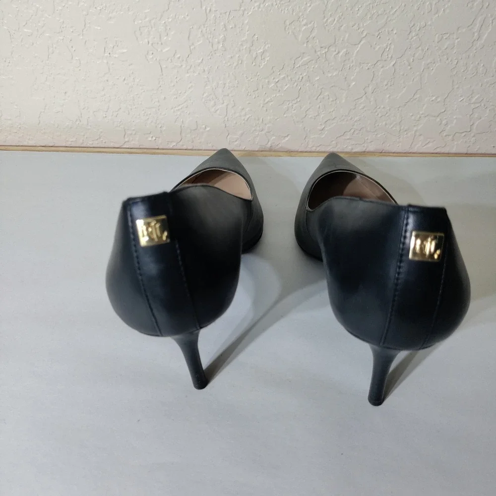 Lauren Ralph Lauren Womens Black Leather Pointed Toe Kitten Heel Pumps Size 11B